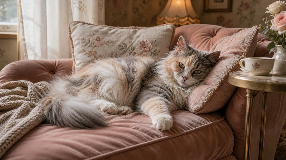 Goldie settled into a blush parlor